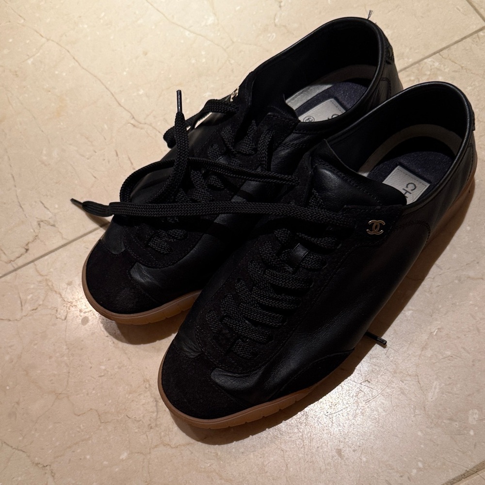 CHANEL Black Leather Sneakers